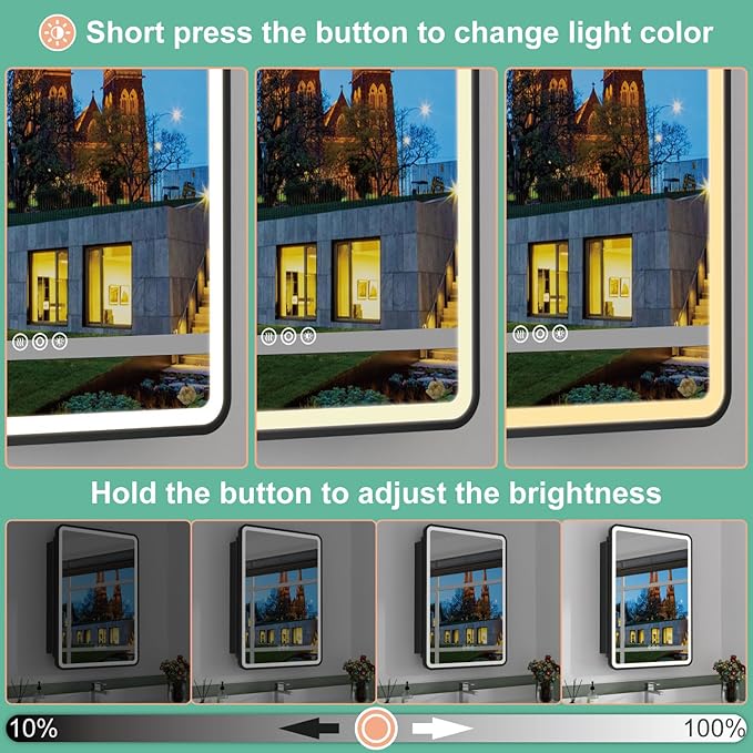 16x28 Inch Medicine Cabinet with Mirror, Recessed or Surface Mount Bathroom Medicine Cabinet with LED Lights, Anti-Fog, Memory Function, Adjustable Shelf, Dimmable Light, ETL Listed, Black,Right Hinge