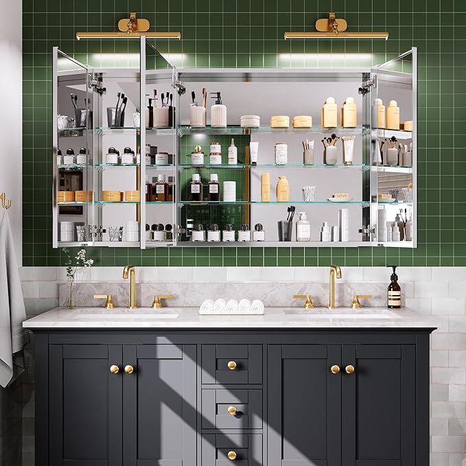 48''×30'' Bathroom Medicine Cabinet with Mirror, Storage Cabinet Vanity Mirror, Blum Hinges, Recessed/Surface Mount, Adjustable Glass Shelves