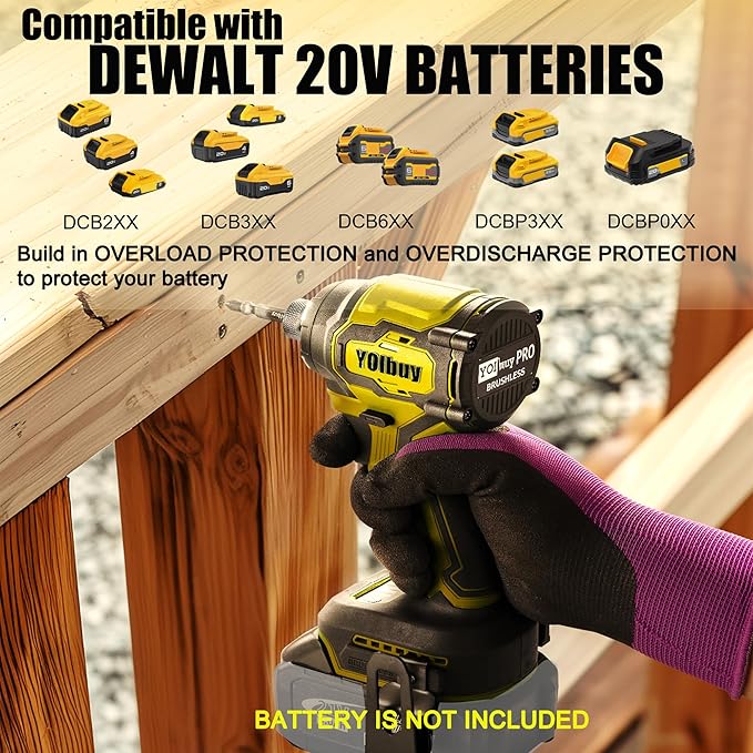 YOIbuy Cordless Impact Driver (Tool Only), Ultral short head, Mega power, Compatible with Dewalt 20V Batteries, 1/4"Brushless impact dirver with 4-Speed Settings, Smart-Mode, LED Light (YELLOW)