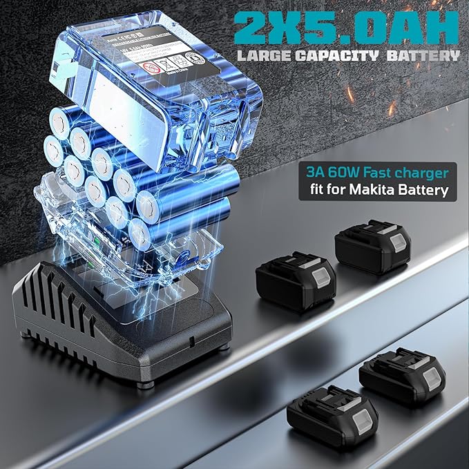 Cordless Impact Wrench 1/2 inch for Makita Battery, 900Ft-lbs Brushless High Torque Impact Gun with 2x5.0AH Battery ﻿