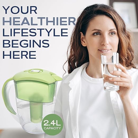 Purified Clean Crystal-Clear Water Filter Pitcher: Experience Enhanced Extraordinary Refreshing Hydration, Enjoying Convenience, Efficient and Quality You Deserve (Green - 2.4 LTS)