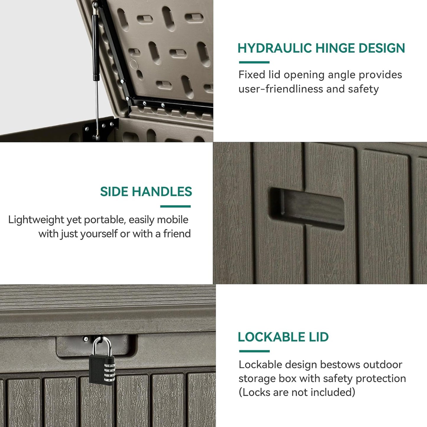 YITAHOME 90 Gallon Double-Wall Deck Box with Side Handles, Outdoor Large Storage for Patio Furniture Cushions, Garden Pool Accessories, Water Resistant & Lockable