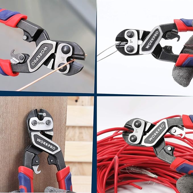 WORKPRO 8" Mini Bolt Cutter, Heavy Duty Wire Cutters with Ergonomic Handle and Security Lock, High Hardness and High Leverage Steel Bolt Cutters, Chrome Molybdenum Steel Blade