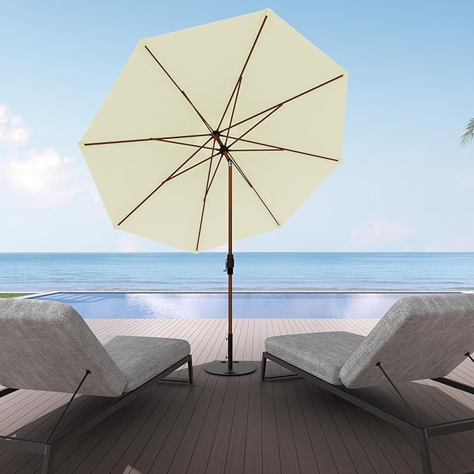 Midtown Umbrellas Sunbrella Umbrella Outdoor Patio Umbrella 2-9 Feet in Canvas Natural Acrylic Fabric, Auto-Tilt Aluminum Frame For Backyard Umbrella, Deck Umbrella & Porch Umbrella - Wooden Pole
