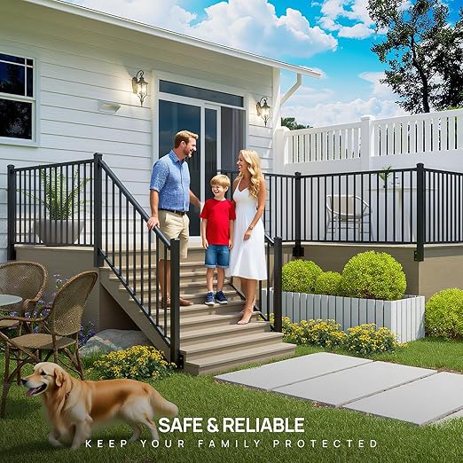 1 Pack 2.56 in. x 2.56 in. x 46 in. Aluminum Side Mount Railing Post for 36" Stair or Level Railing Kit, Black Textured Powder-Coat Finish Fascia Mount Post Outer Corner Side Post