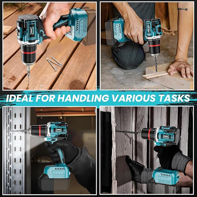 Power Drill Cordless Compatible with Makita 18V Battery,1/2" Brushless Electric Drill Set,440 In-lbs(50N.m) Electric 18V Drills Driver Tool, Variable Speed Mode for Home,Garden(No Battery)