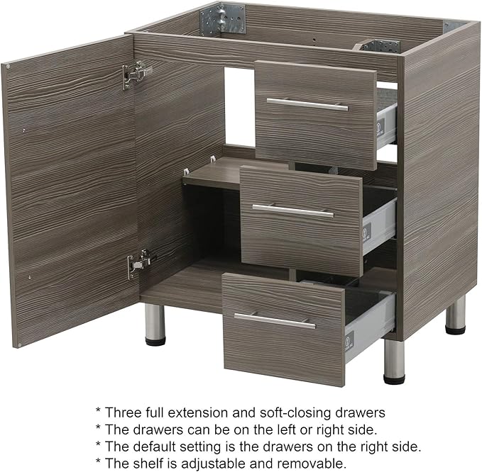 30" Freestanding Bathroom Vanity, Taupe. White Integrated Countertop