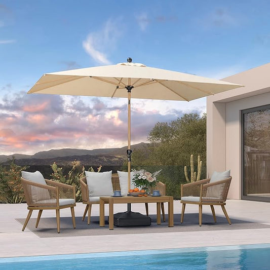 PURPLE LEAF 6.5' x 10' Patio Umbrella Outdoor Table Umbrella Aluminum Market Umbrella with Push Button Tilt & 8 Sturdy Ribs and Crank Rectangular Sun Umbrella for Pool Backyard Beach, Beige