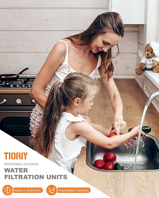 G3/8 (9/16") Sediment Water Filter with 12" Hoses - 35 Micron Reusable House Under Sink Inline Water Filter Conncet Angle Valve, Compression Fitting for Sink Faucet Bathroom Kitchen (2 Pack)