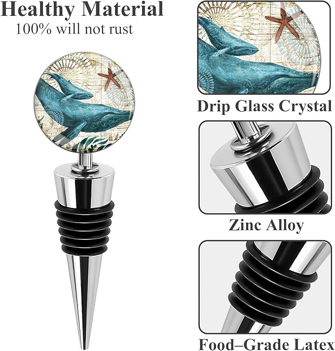 LIZIMANDU Wine Bottle Stoppers,Stainless Steel Wine Stoppers For Gifts, Bar, Holiday Party, Wedding(2-Turtles Whales)