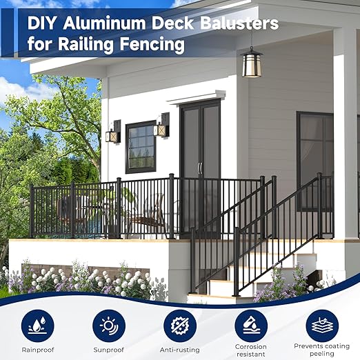 2.56 in. x 2.56 in. x 48.5 in. Porch and Deck Railing Post with Screws, Aluminum Railing Post, Black Textured Powder-Coat Finish Stair Post for Decks, Porches & Balconies (1x48.5in Post)