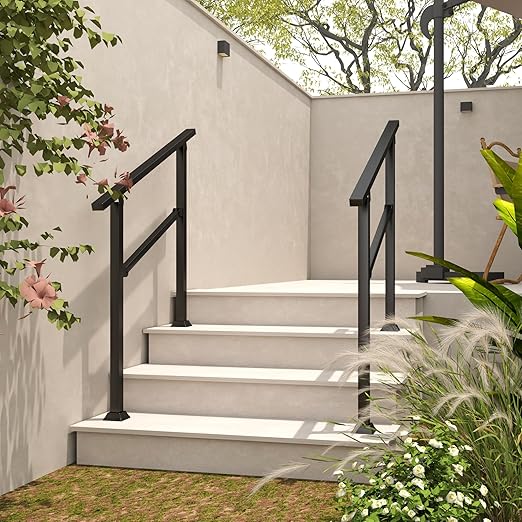 Hand Rails for Outdoor Steps, 40" x 36" Fits 2-3 Steps Stair Handrail, Black Metal Railings for Indoor Steps, Porch Railing, Deck Railing, Easy Install Stair Handrail(1 Pack) ﻿