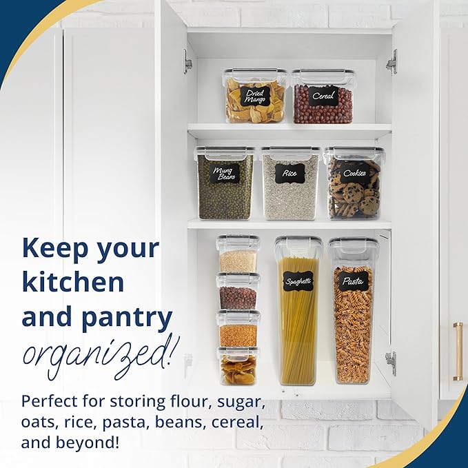 Reli. Airtight Food Storage Containers with Lids (16 Sets) | Kitchen Organizers and Storage Pantry Organizers | BPA Free Plastic Food Containers | Super Variety Pack w/Measuring Cup, 18 Labels, Pen