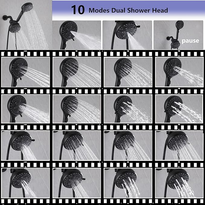 2 Handle Shower Faucet Set with Tub Spout Bathtub Shower Faucet, Tub and Shower Trim Kit Matte Black Wall Mounted