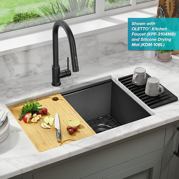 KRAUS Kore Workstation 27-inch Undermount 16 Gauge Black Stainless Kitchen Sink, Single Bowl Kitchen Sink in PVD Gunmetal Finish with Accessories, KWU110-27-PGM