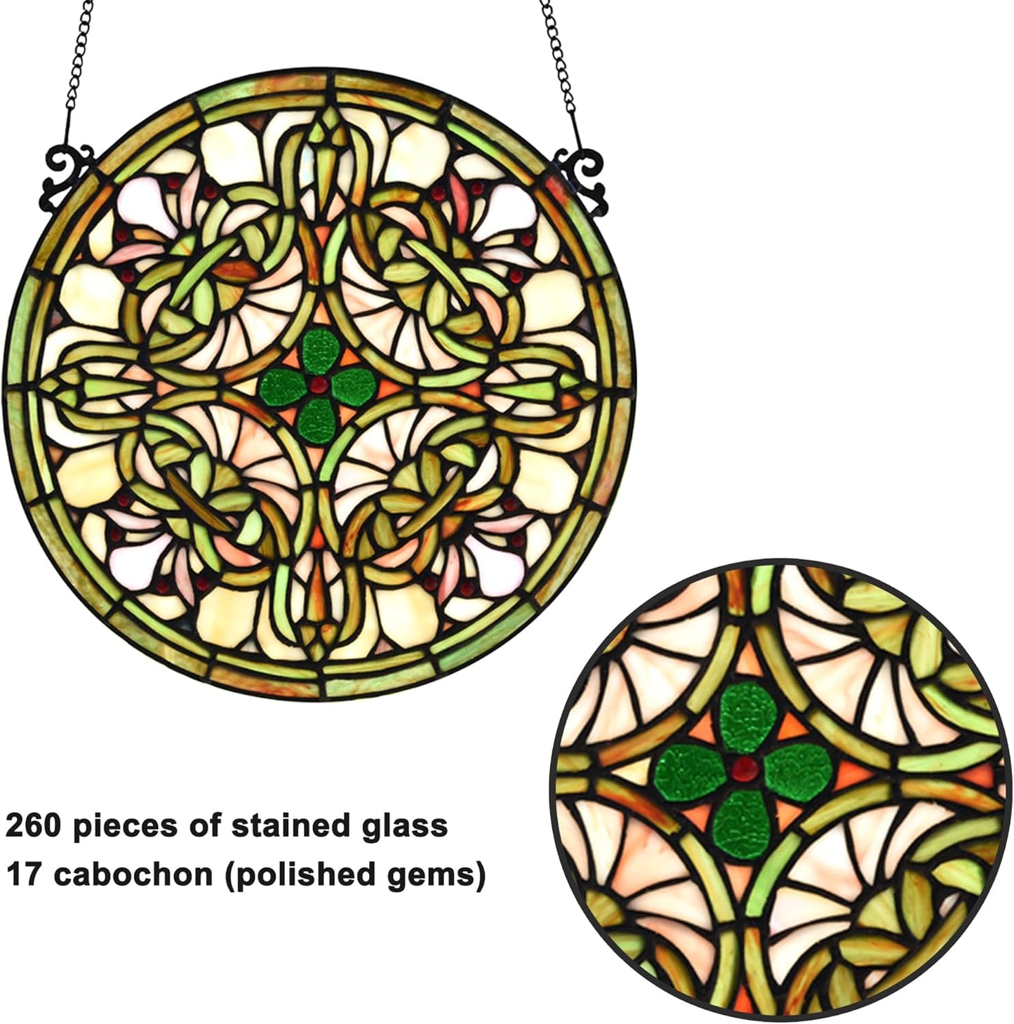 Tree of Life Tiffany Style Stained Glass Window Panel (KP122N), Yellow Sun Flower Design, Round Hanging Decorative Panel, 12" Diameter