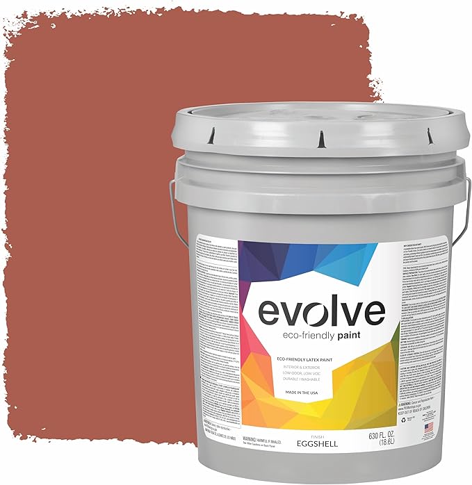 EVOLVE Paint & Primer: Environment-friendly, Eggshell with One-coat Coverage for Interior & Exterior surfaces (Red Clay, 5-Gallon)