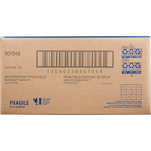 Brita Large Water Filter Pitcher for Tap and Drinking Water with SmartLight Filter Change Indicator + 1 Elite Filter, Reduces 99% Of Lead, Lasts 6 Months, 1-Cup Capacity, Blue