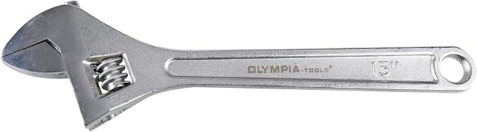 Olympia Tools 15" Adjustable Wrench, Heavy Duty Drop Forged Steel, Chrome Plated, Precision Machined Jaws, Rust Resistant
