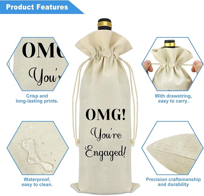 Funny Engagement Gift Decorations Wine Bag Bride to Be Gift Bridal Shower Gifts for Her Newly Engaged Gift Bachelorette Party Gift Wedding Gift for Couple Wine Gift Bag With Drawstring Wine Bottle Bag