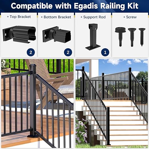 4 Pack Aluminum Adjustable Railing Bracket with Stair Foot, Deck Railing Bracket Connector, Black Textured Powder-Coat Finish Railing System(Universal Brackets)
