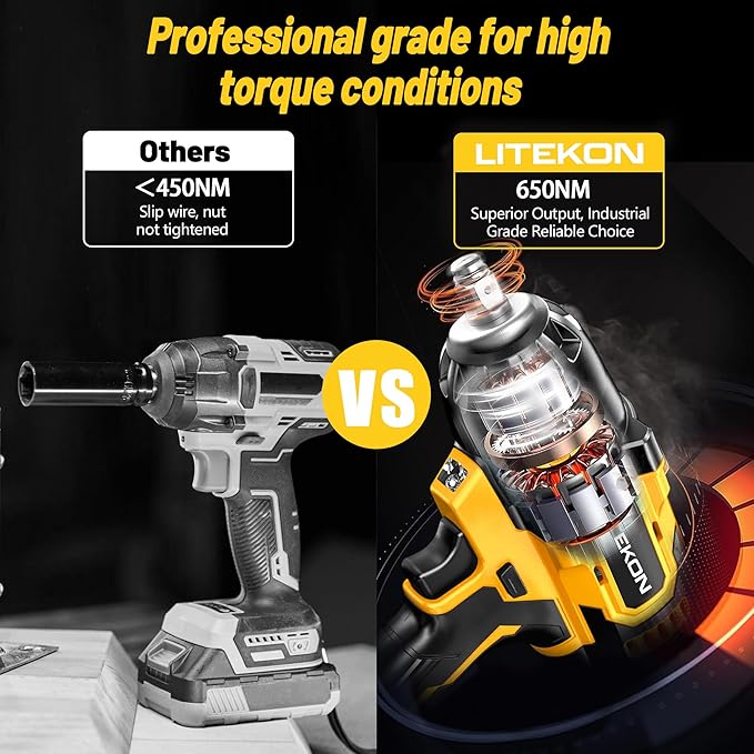 Cordless Impact Wrench 1/2 Inch, 480Ft-lbs (650N.m) Brushless High Power Impact Wrench Tool with 2x4000mAh Battery, 2500RPM High Torque Impact Gun, 7 Sockets for Home Car/Truck RV/Mower -2025 Upgraded