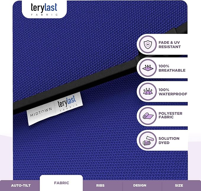 Midtown Umbrellas 10-Year-No-Fade - 10 Ft - UV Proof Royal Blue Polyester Fabric - Umbrella Outdoor Patio, Aluminum Frame Large Patio Umbrella for Garden, Pool & Deck - Black Pole