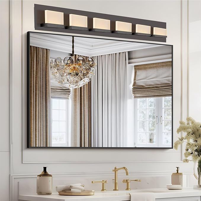 Kira Home Everett 48" Modern 6-Light 60W Integrated LED (360W eq.) Bathroom/Vanity Light, Rectangular Acrylic Lenses, Energy Efficient, Eco-Friendly, 3000k Warm White Light, Oil Rubbed Bronze Finish