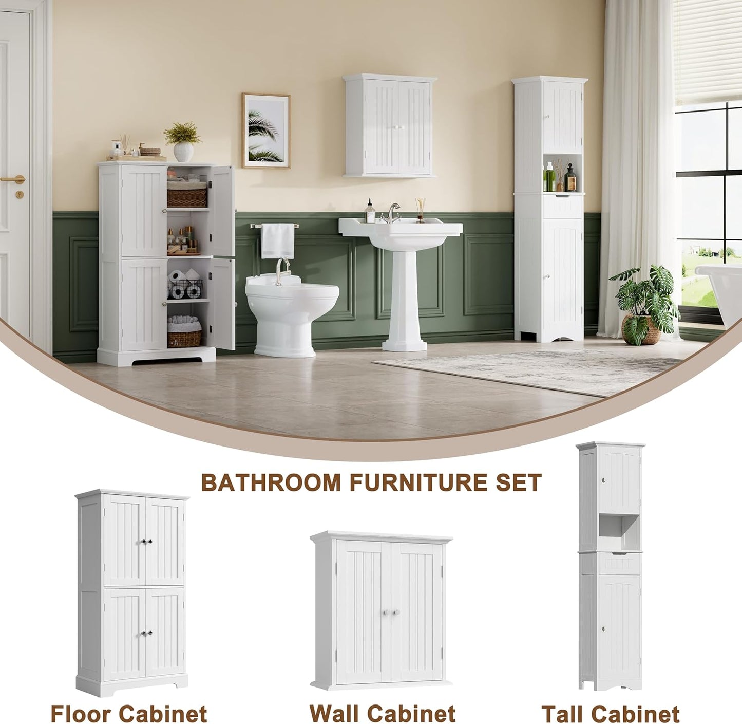 ChooChoo 67" Tall Bathroom Storage Cabinet Freestanding with Adjustable Shelves, Narrow Storage Linen Cabinet with 2 Doors and 1 Drawers for Bathroom, Living Room, Kitchen, White