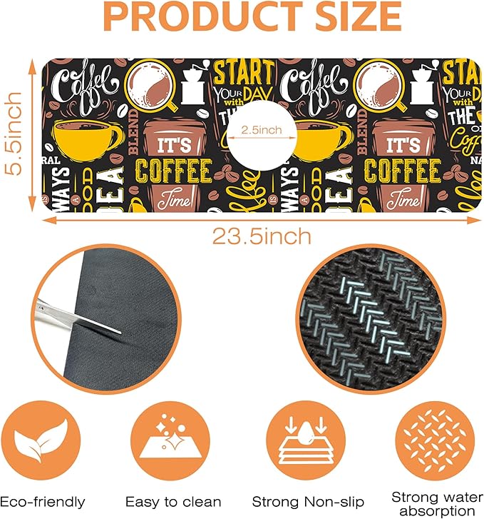 Kitchen Faucet Mat Coffee Poster Kitchen Sink Splash Guard Faucet Mat,1 PC Splash Guard Behind Faucet Drip Catcher for Kitchen,Sink Mat,Dish Drying Mat,Bathroom Faucet Mat 15.5""X5.5""