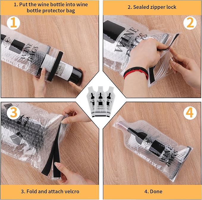Wine Bags for Travel, 3 Set Reusable Wine Bottle Travel Protector Bags, Double Layer Leak Proof Wine Travel Bags for Wine Bottles Airplane Car Cruise Safety Impact Resist, Wine Sleeves for Suitcase