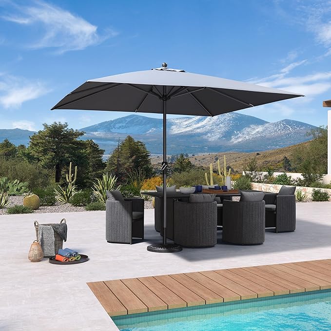 PURPLE LEAF 10' x 10' Square Patio Umbrella Outdoor Table Umbrella Aluminum Frame Market Umbrella Sun Umbrella with 8 Sturdy Ribs for Garden Deck Lawn & Pool Light Gray