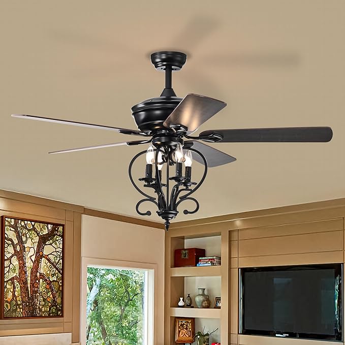 NicBex Ceiling Fan 52 Inch Ceiling Fan with Lights Industrial Ceiling Fans with 5 Blades and Remote Control Ceiling Fan with Small Lamp Shade for Bedroom, Living Room, Matte Black