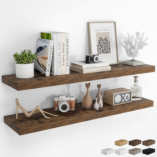 RICHFOCUS 48Inch Floating Shelves for Wall 2 Pack Shelves for Bedroom|Kitchen|Bathroom Wall Mounted Rustic Wood Floating Shelf with Invisible Brackets for Books|Storage|Decor, Rustic Brown