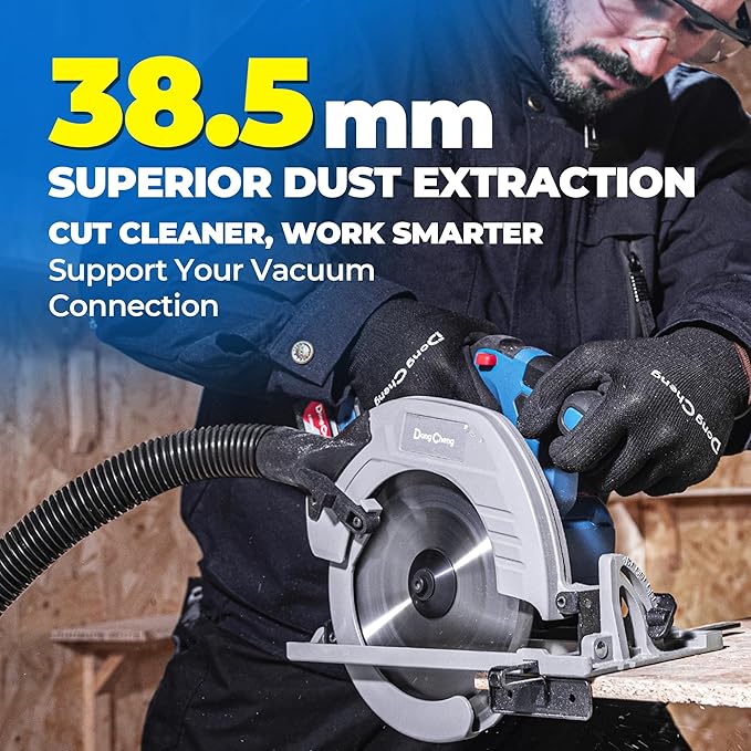 Dong Cheng Cordless Circular Saw 7-1/4-Inch 5,000 Rpm, Cutting Depth 65mm, 0-45° Adjustable, with Dust Collection Adaptor, 24T & 40T TCT Blade Included, Battery and Charger Kit (4.0Ah)