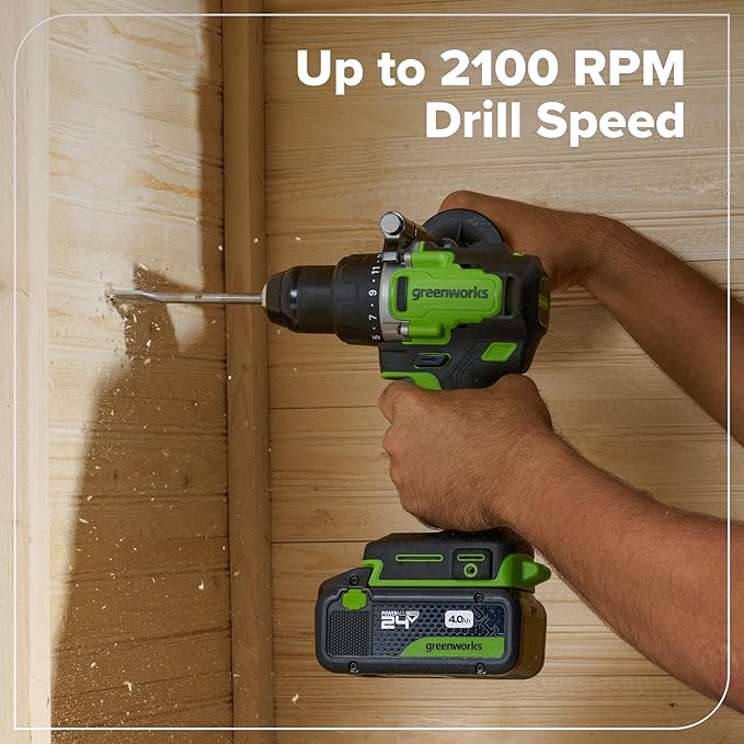 Greenworks 24V Cordless Brushless 800 in-lbs Drill/Driver, Professional Grade,21 Clutch, 4.0Ah USB-C Battery (24,000mAh Power Bank),65W USB-C Fast Charger(3-Port) and USB C to USB C Cable(3.3FT)