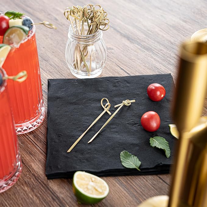 Restaurantware 4 Inch Twisted Bamboo Skewers 1000 Sturdy Disposable Bamboo Food Picks - Sturdy Looped Knot Bamboo Appetizer Picks Sustainable For Serving Appetizers and Cocktail Garnishes