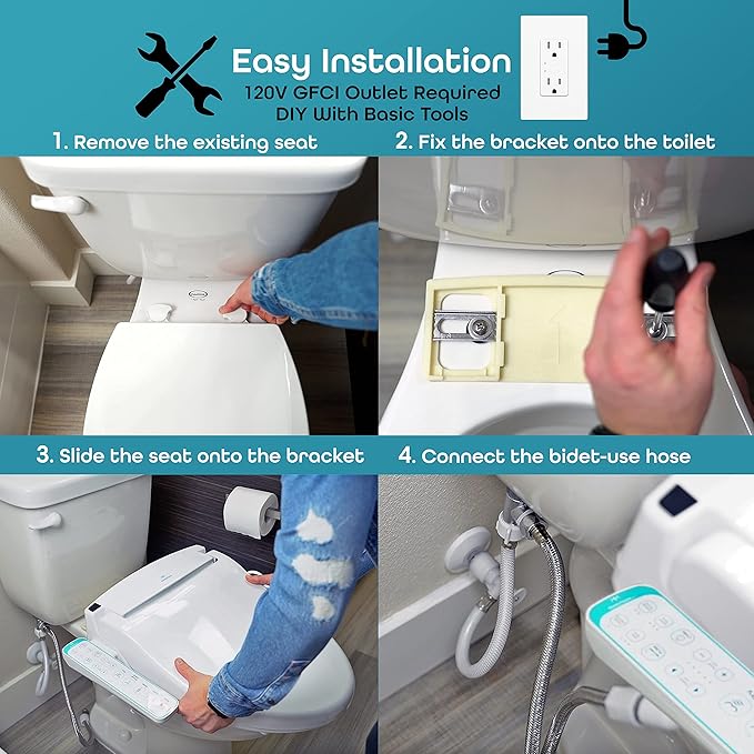 BidetMate 1000 Series Electric Bidet with Dryer, Heated Smart Toilet Seat with Heated Water, & Side Control Panel - Adjustable and Self-Cleaning Smart Home Device - Elongated