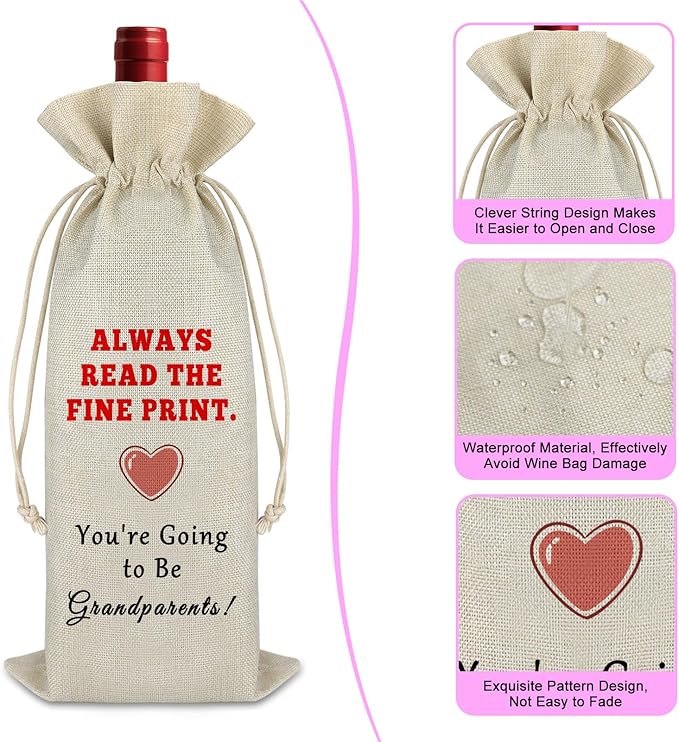 Gfhzdmf Grandparents Gift Wine Bag Godmother Gift Pregnancy Announcement Baby Reveal Gifts for Parents Wine Gift Bag Birthday Gift for Mother Father Reusable Wine Wrap Bag