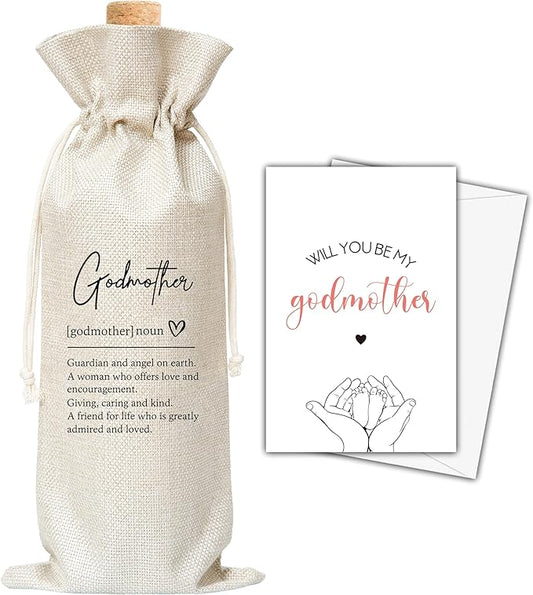 Godmother Gifts Wine Bag & Card, Godmother Proposal Gifts, Wine Bag For God Mother Aunt, Godmother Definition Wine Bag For Baby Shower Baby Announcement Baptism, Will You Be My Godmother Gifts -06