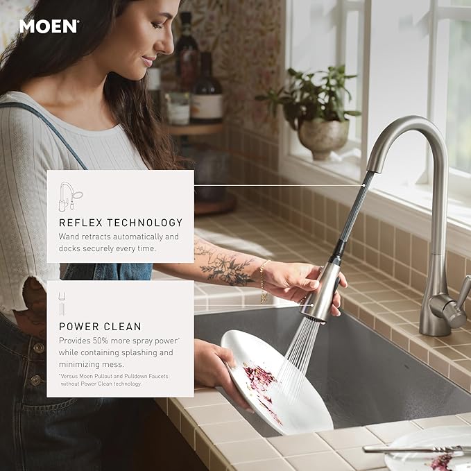 Moen Adler Matte Black Motionsense Wave Sensor Touchless One Handle Pulldown Kitchen Faucet Featuring Power Clean, 87233EWBL