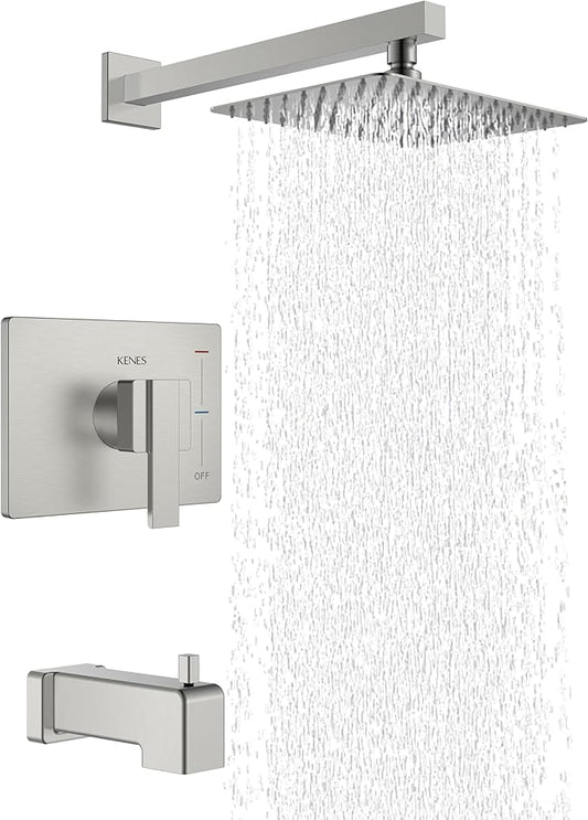 KENES Brushed Nickel Shower Faucet, Tub and Shower Trim Kit with 8-Inch Rain Shower Head, Modern Single-Spray Shower Faucet Set, KE-6024A (Shower Valve Included)
