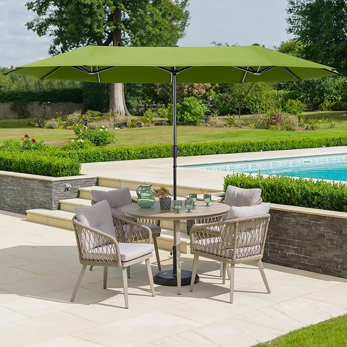 HERA'S PALACE 13 ft Patio Umbrella Double-Sided Outdoor Market Umbrella Rectangular Large with Crank for Patio Shade Outside Deck or Pool, Lime