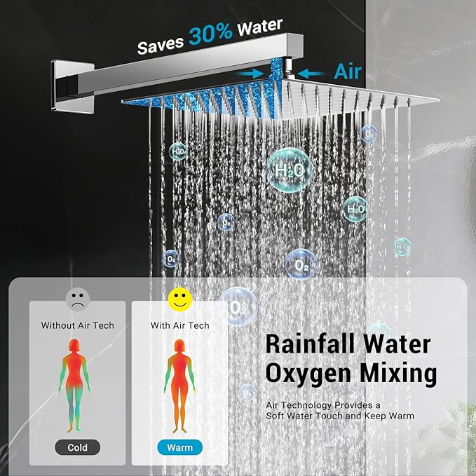 Rain Shower Faucet Set Wall Mounted Rainfall with Tub Spout Shower Head System Rough-in Valve Body and Trim Included Chrome (10 Inches)