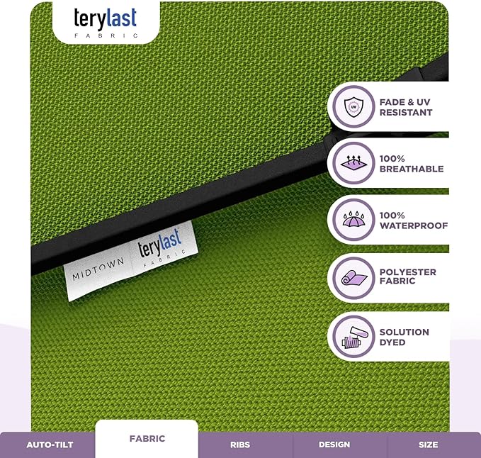 Midtown Umbrellas 10-Year-No-Fade - 8 Ft - UV Proof Pear (Green) Polyester Fabric - Umbrella Outdoor Patio, Auto-Tilt Aluminum Frame Patio Umbrella for Garden, Pool & Deck - Black Pole