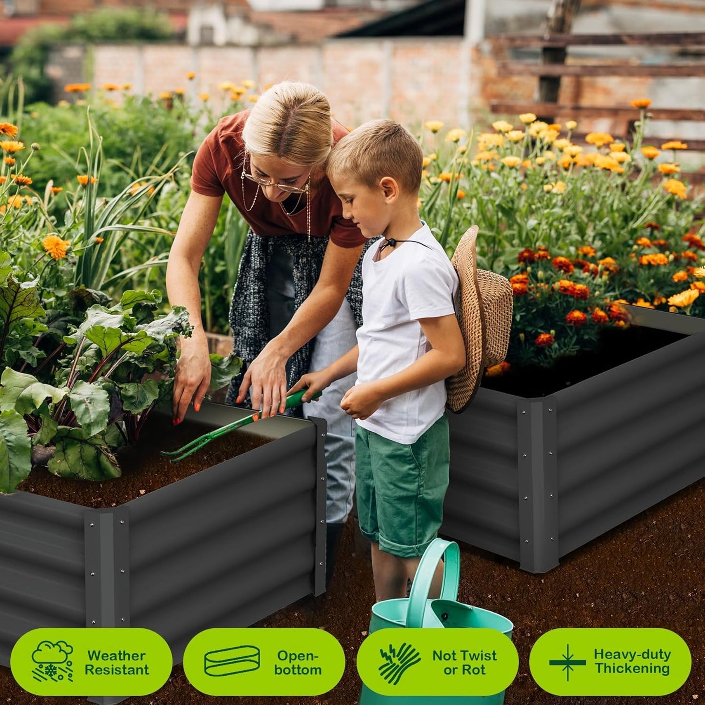 Large Outdoor Planter Boxes Kit Set of 2,6x3x1ft Galvanized Raised Bed Planter with Open-Ended Base Design, Elevated for Outdoor Plants, Durable Raised Bed for Gardening,Green