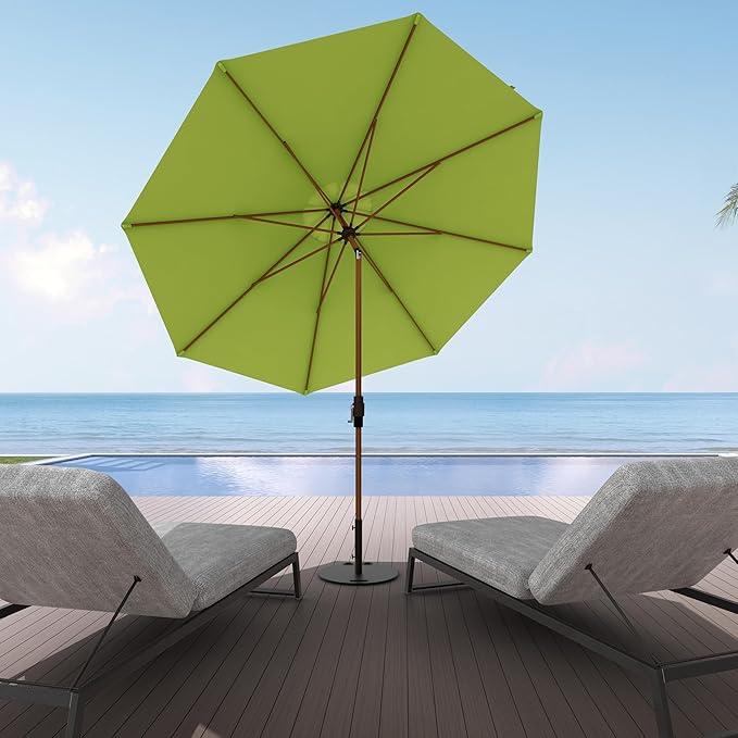 Midtown Umbrellas Sunbrella Umbrella Outdoor Patio Umbrella 2-8 Feet in Sunbrella Macaw Acrylic Fabric - Auto-Tilt Aluminum Frame For Backyard Umbrella, Deck Umbrella & Porch Umbrella - Wooden Pole