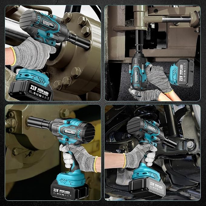Seesii 1000N.m (738ft-lbs) Cordless Impact Wrench High Torque,1/2" Brushless Impact Gun w/Two 4.0Ah Battery,Fast Charger, 5 Sockets & Storage Case, Electric Impact Wrench for Car Truck,WH760