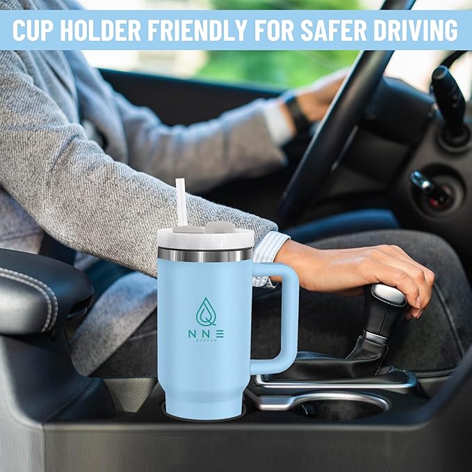 40oz stainless Steel Insulated Tumbler with Handle, lid and straw for cold water, Iced tea, or coffee - 100% Leak-Proof - Cupholder Friendly Travel Mug- Gifts for Women Men Him Her (Blue)