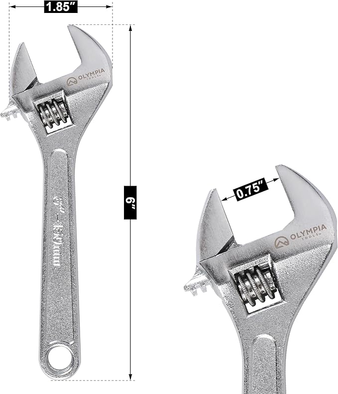 Olympia Tools 6" Adjustable Wrench, Heavy Duty Drop Forged Steel, Chrome Plated, Precision Machined Jaws, Rust Resistant